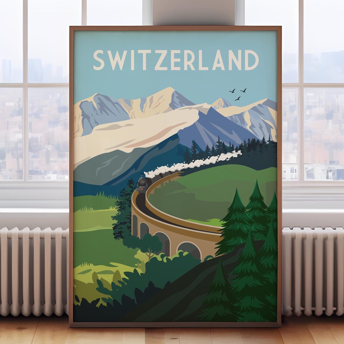 Switzerland Retro Travel Poster, The Alps Europe