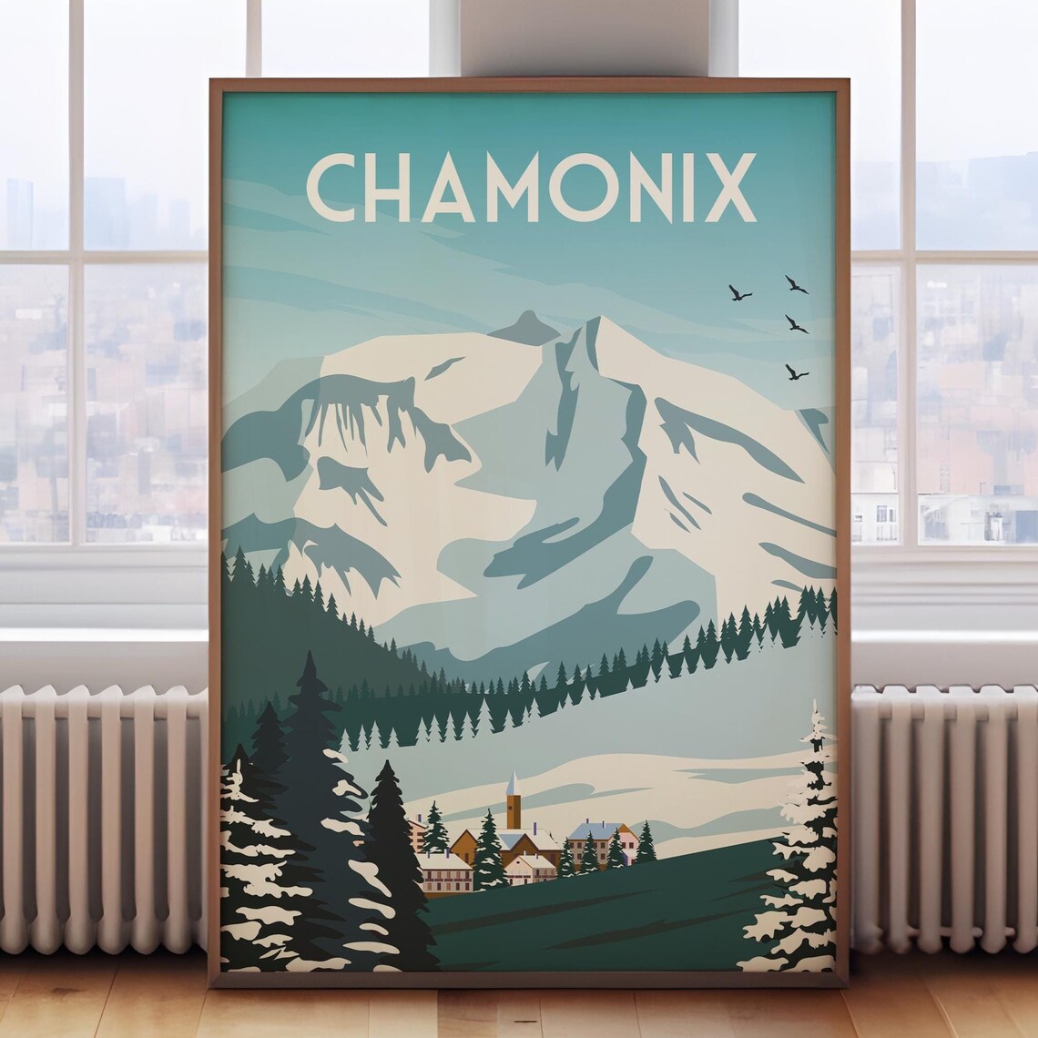 Chamonix Skiing Travel Poster, Skiing Wall Art