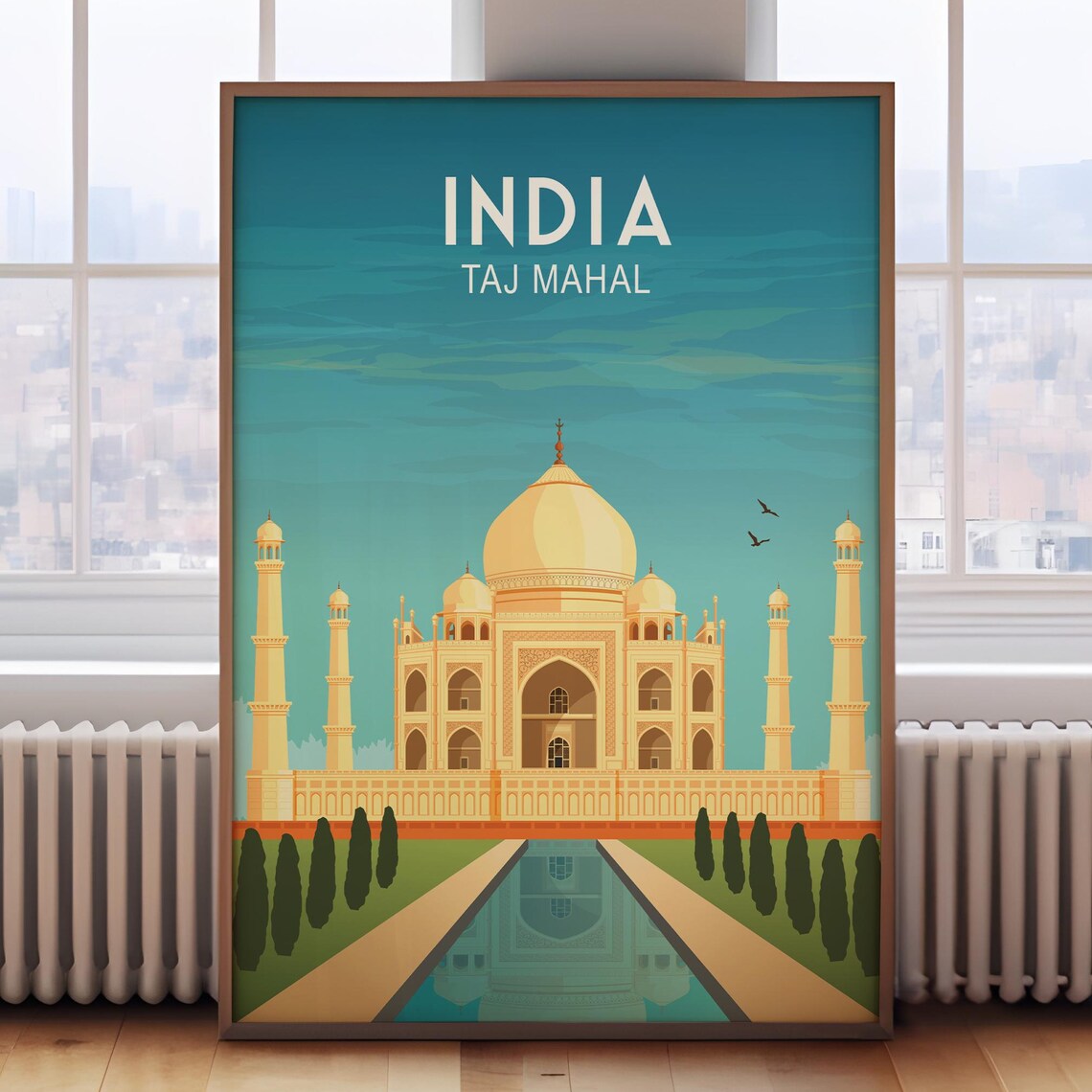 Taj Mahal India Retro Travel Poster, Wall Art