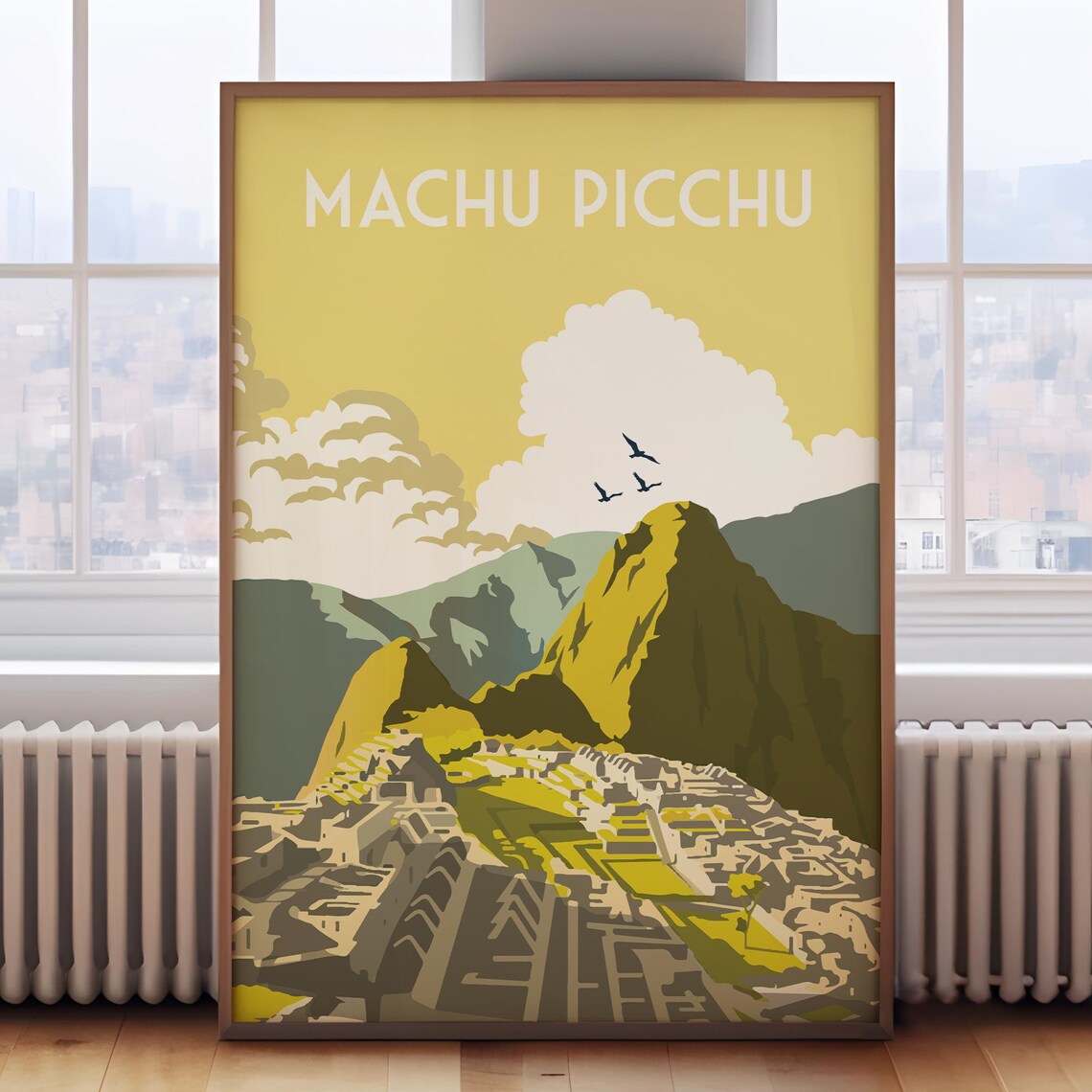 Machu Picchu Retro Travel Poster, Peru Wall Art