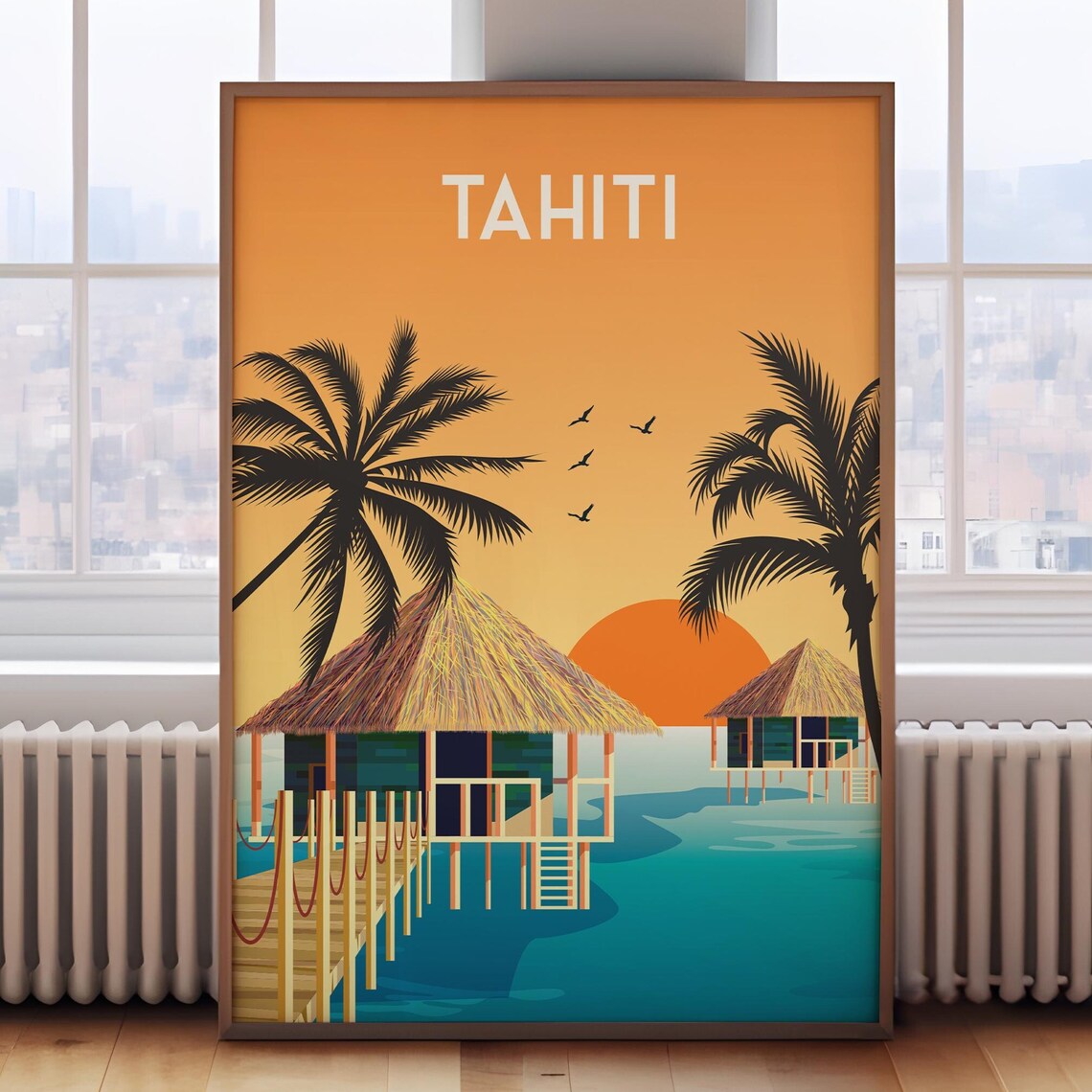 Tahiti Retro Travel Poster, Island Travel Art Print