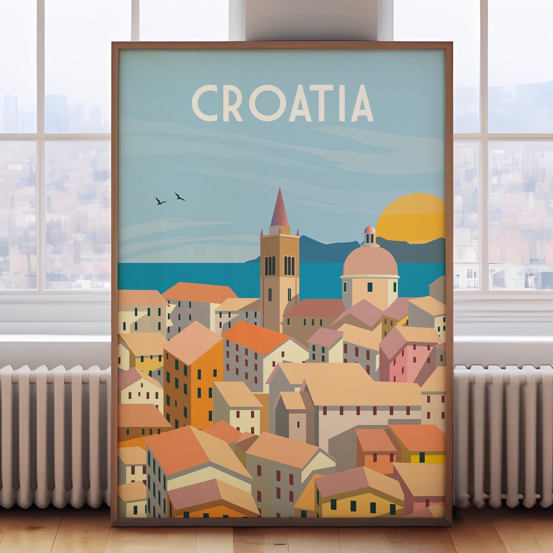 Croatia Retro Travel Poster, Europe Wall Art Print