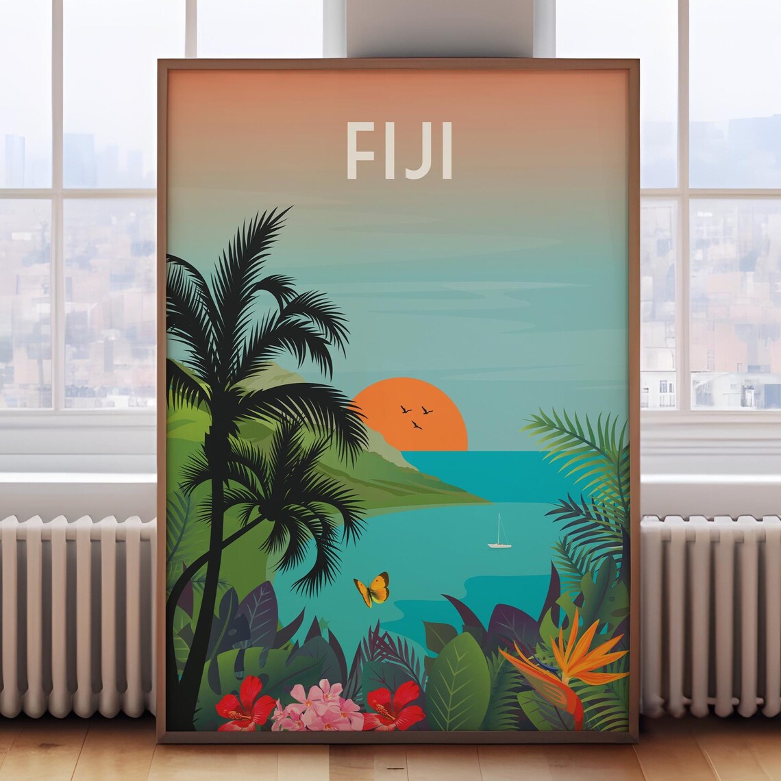 Fiji Retro Travel Poster, Island Destination Art Print