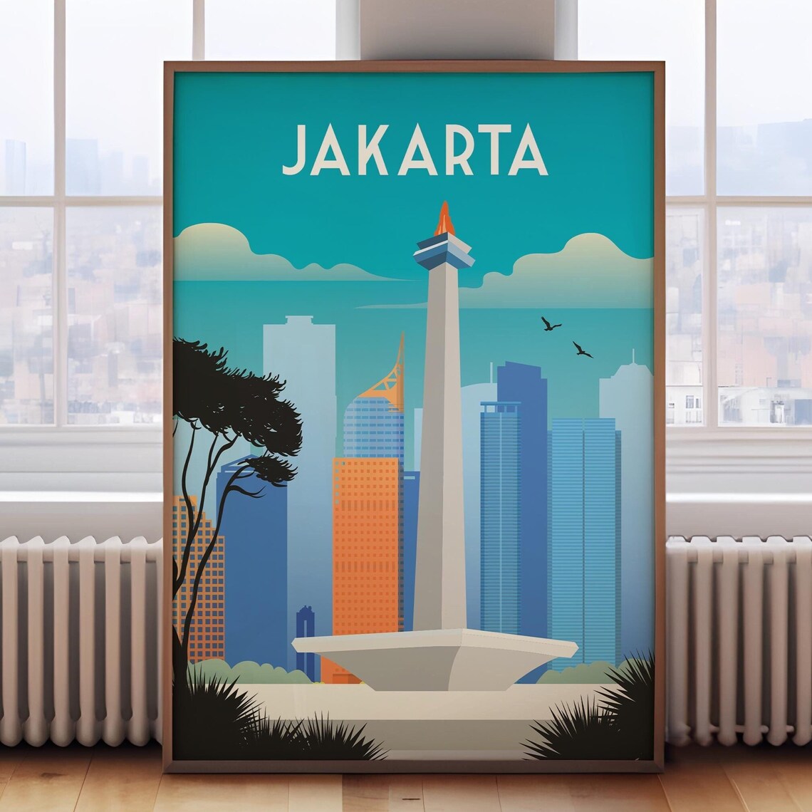 Jakarta Retro Travel Poster, Indonesia Art Print