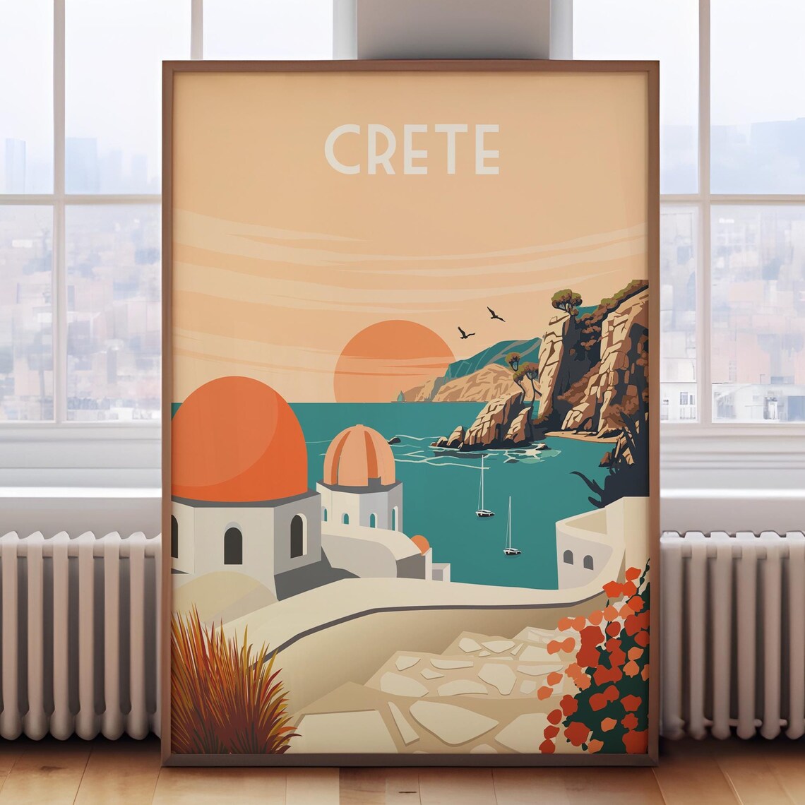 Crete Retro Travel Poster, Greece Wall Art Print