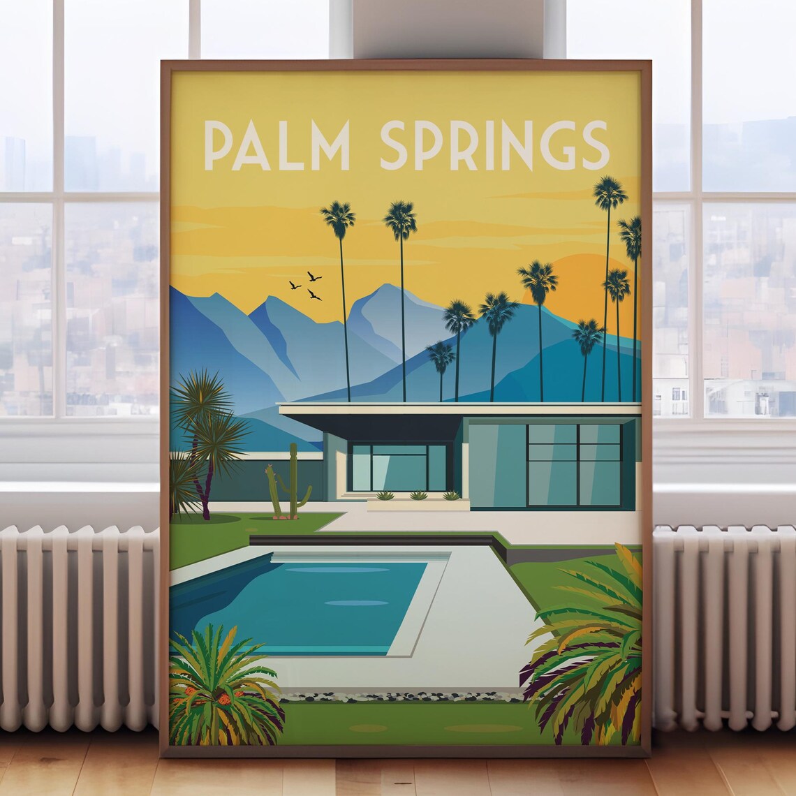 Palm Springs Retro Travel Poster, California Wall Art