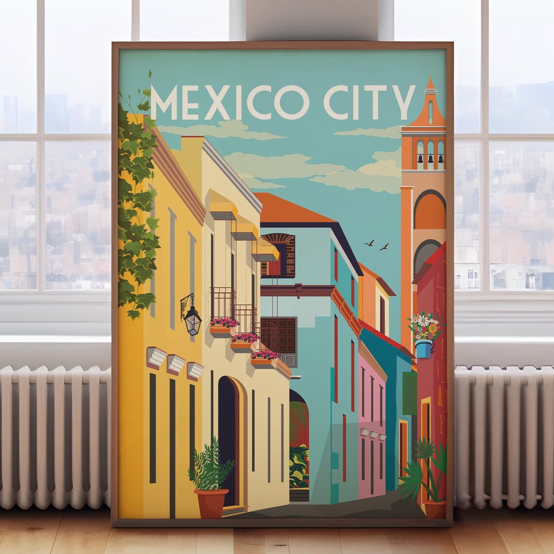 Mexico City Retro Travel Poster, Travel Print