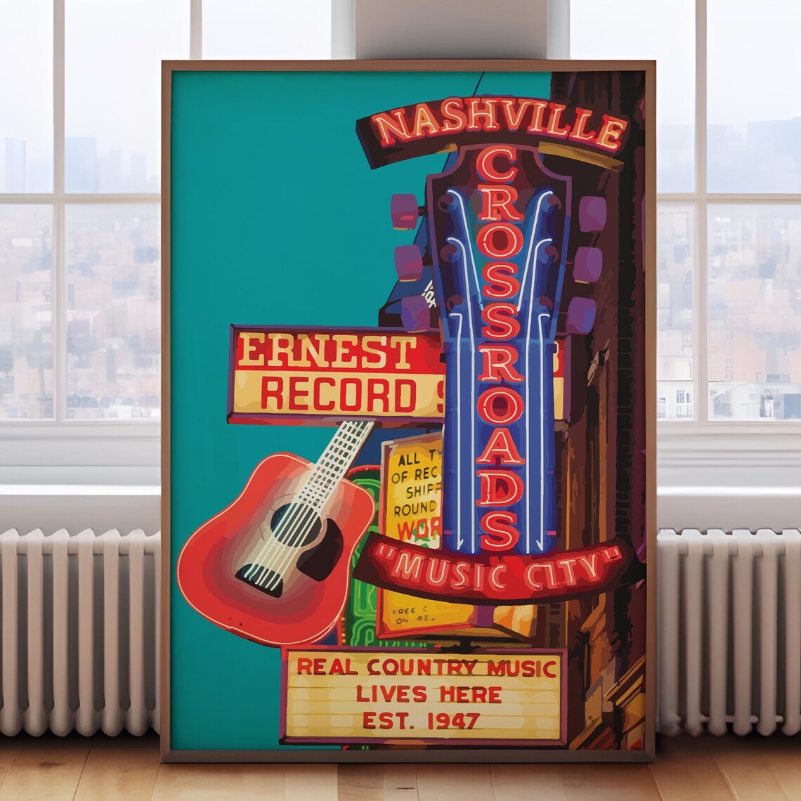 Nashville Retro Travel Poster, USA City Print
