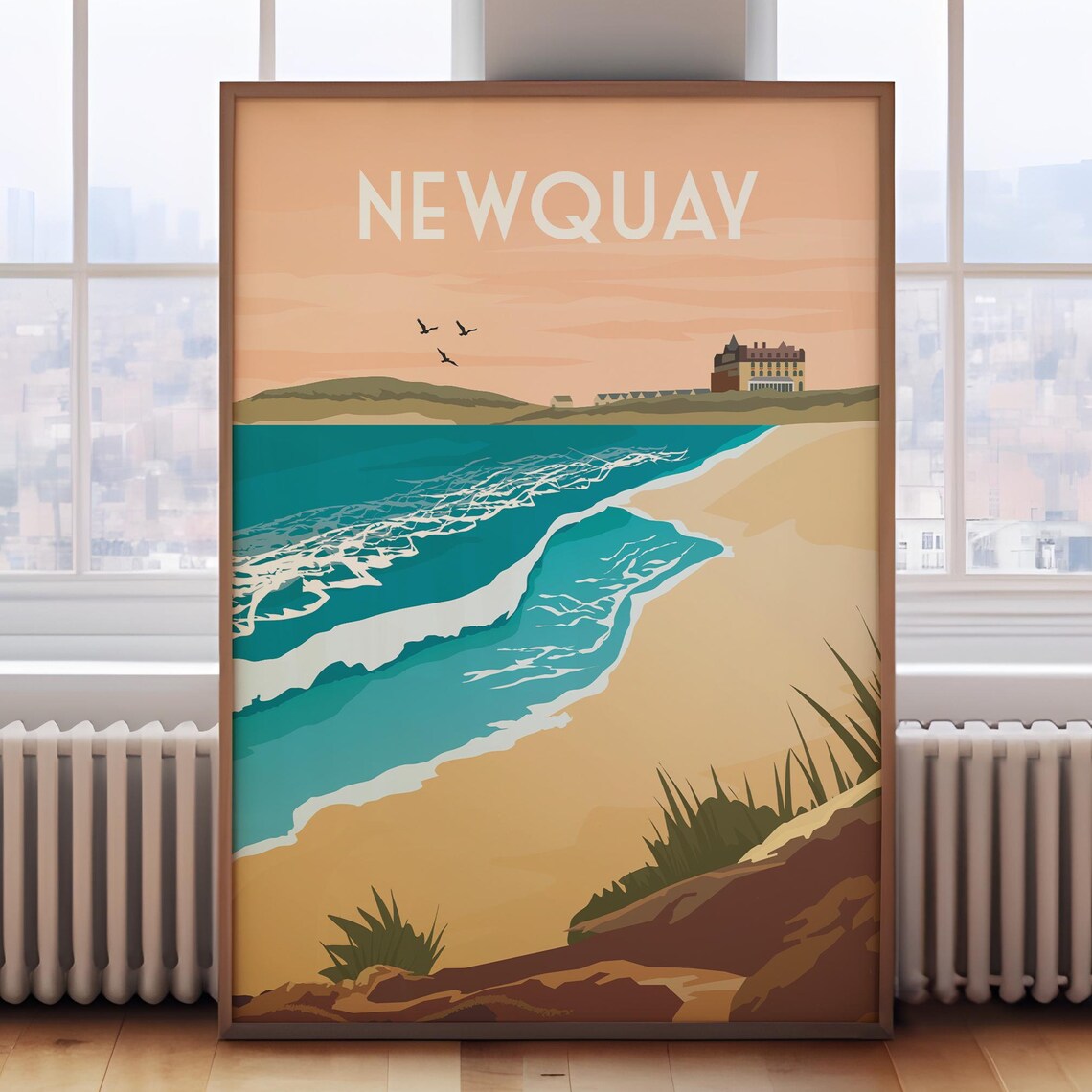 Newquay Travel Poster, Fistral Beach Cornwall