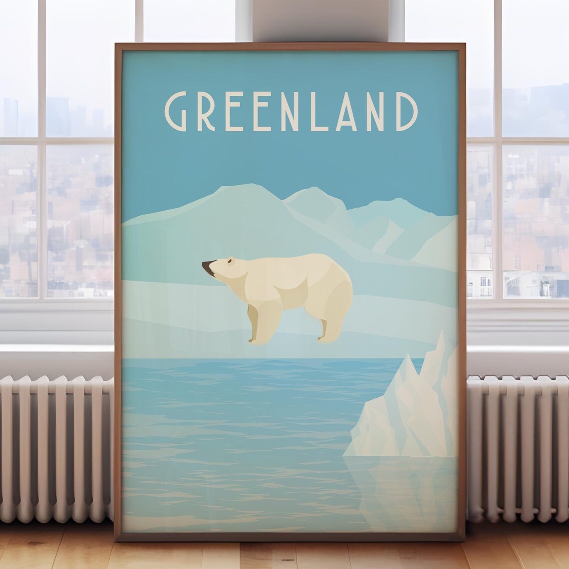 Greenland Polar Bear on Arctic Ice Floe Glacier Travel Poster
