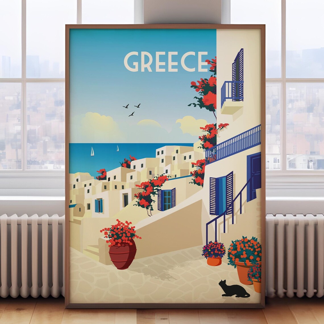 Greece Retro Travel Poster, Europe Travel Poster
