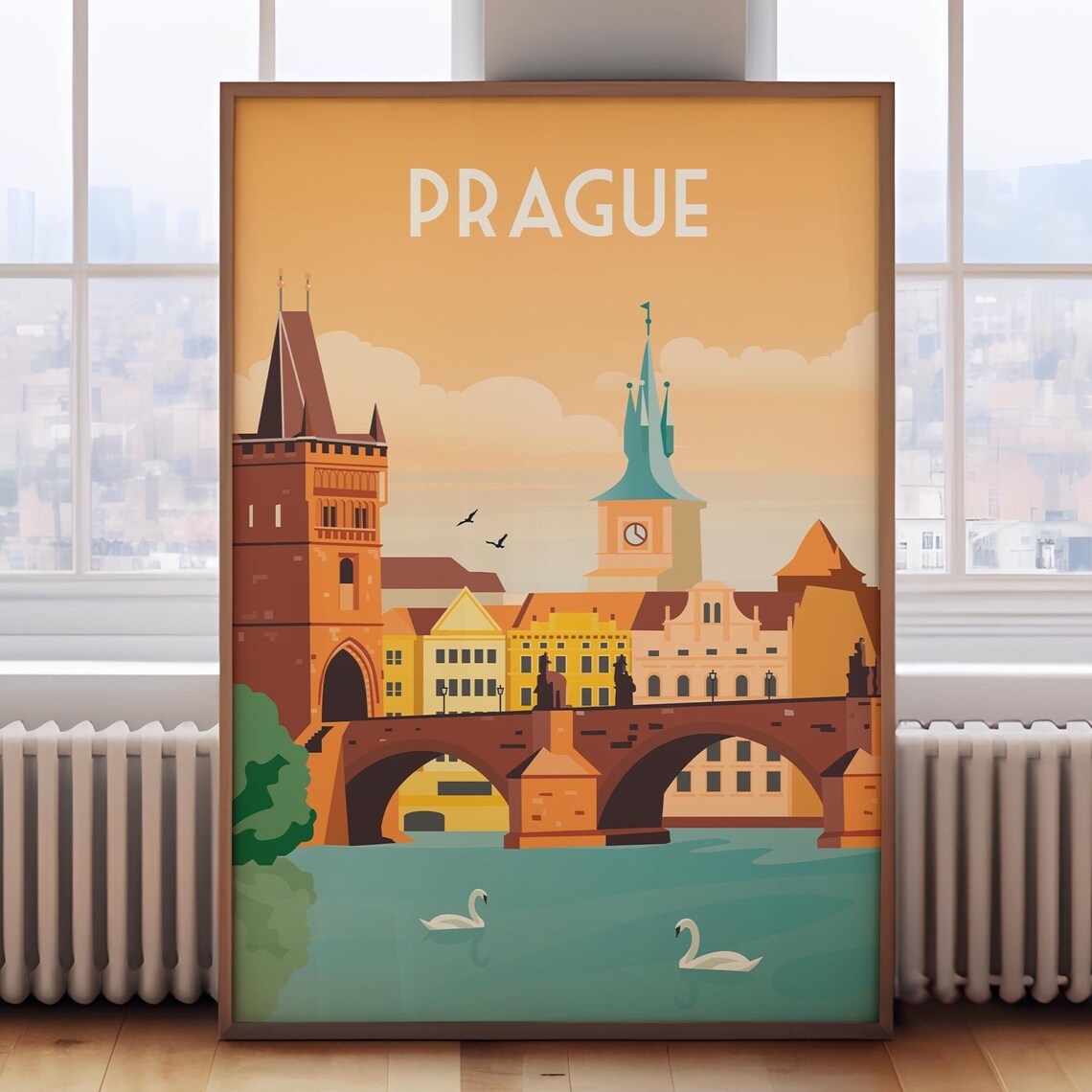 Retro Prague Travel Poster, Europe Wall Art Print