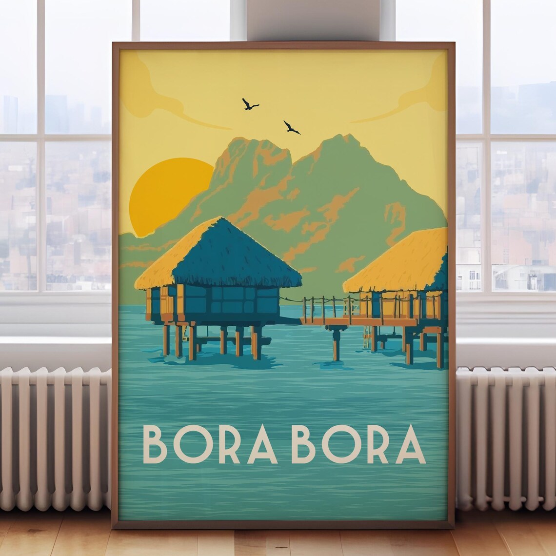 Bora Bora Retro Travel Poster, Vintage Art Print