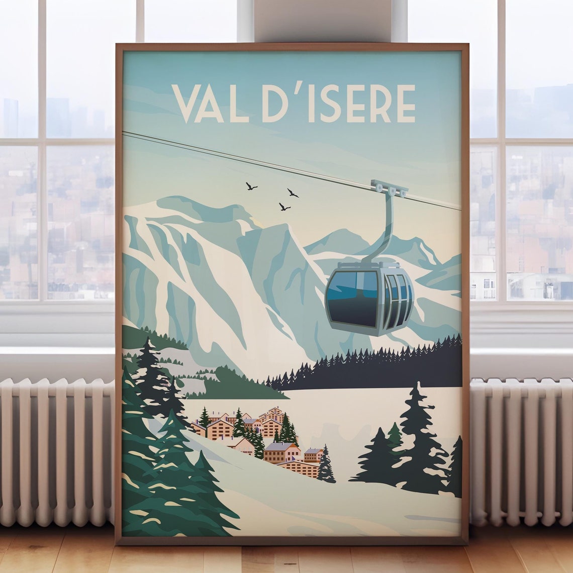 Val d'Isere Retro Ski Gondola Alpine Mountain Travel Art Poster