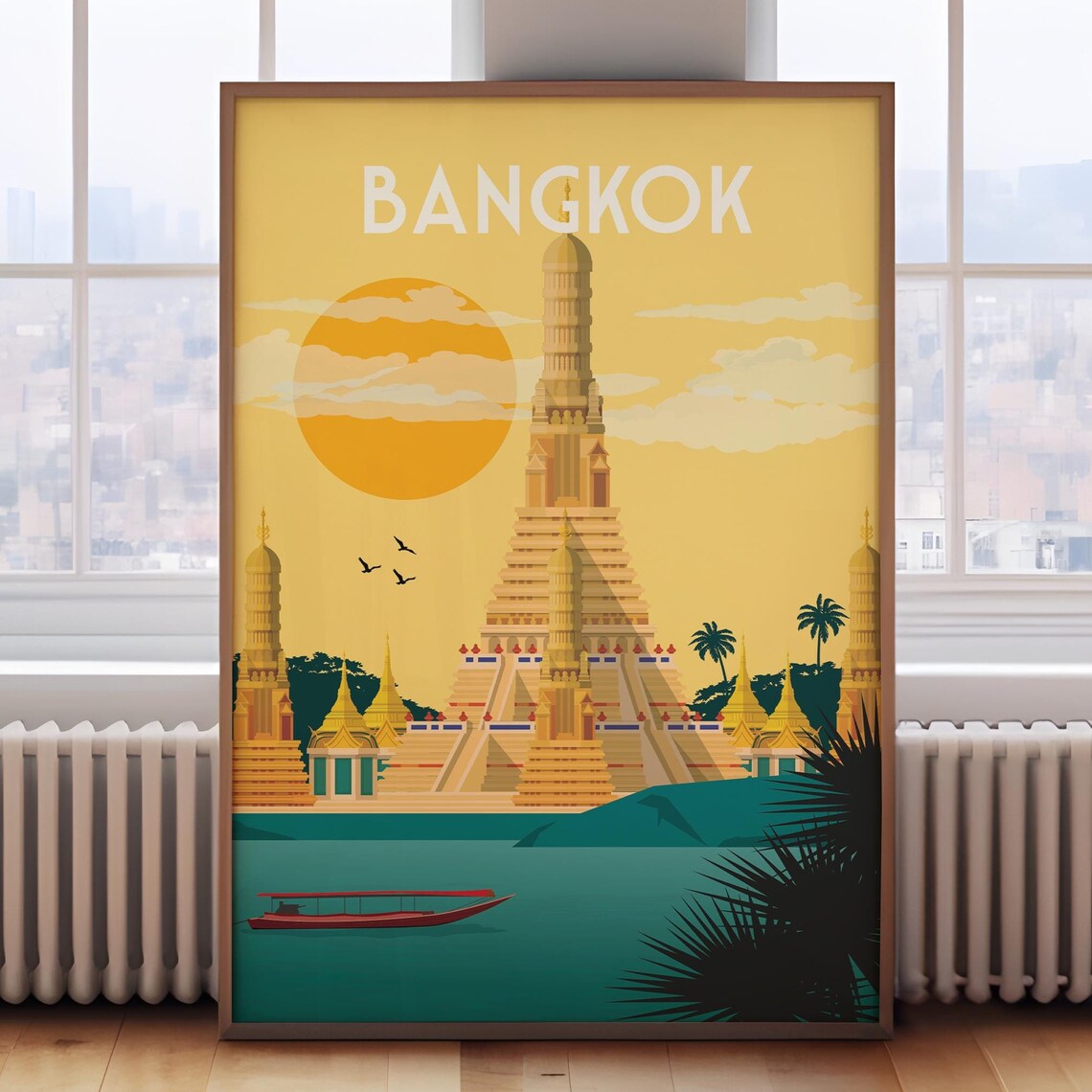 Bangkok Thailand Retro Travel Poster, Travel Print