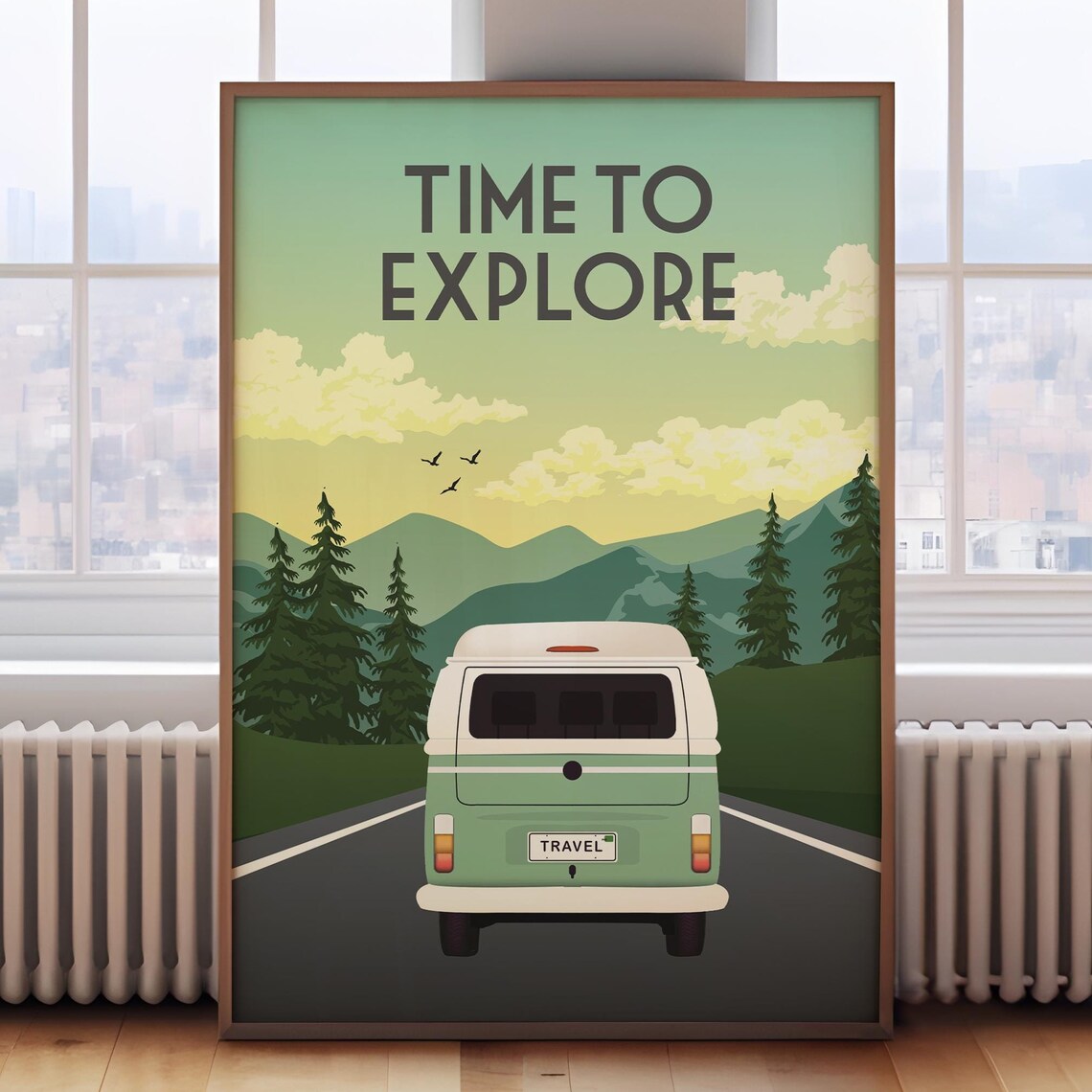 Time To Explore Retro Travel Poster Art Print