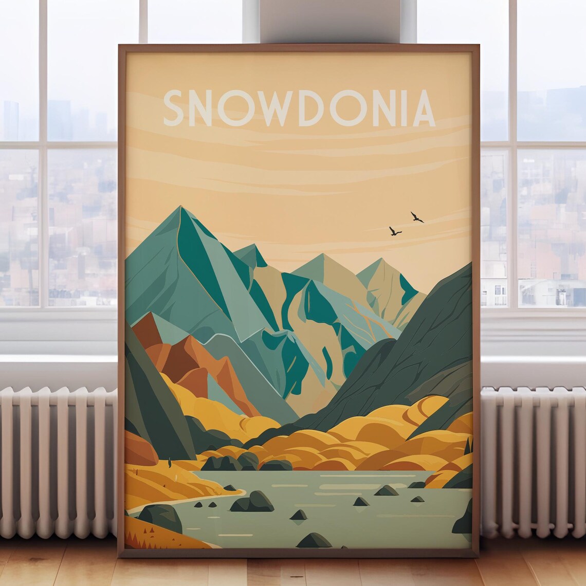 Snowdonia Wales Jagged Peaks Sunset Mountain Lake Travel Poster