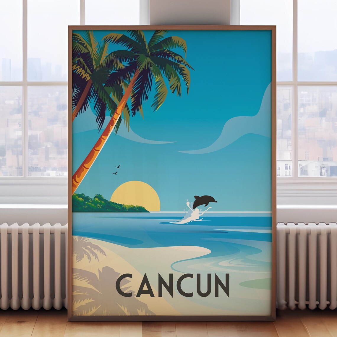 Cancun Travel Poster, Retro Mexico Wall Art Print