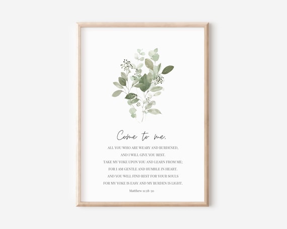 Matthew 11 28 30 Come to Me Eucalyptus Botanical Scripture Wall Art
