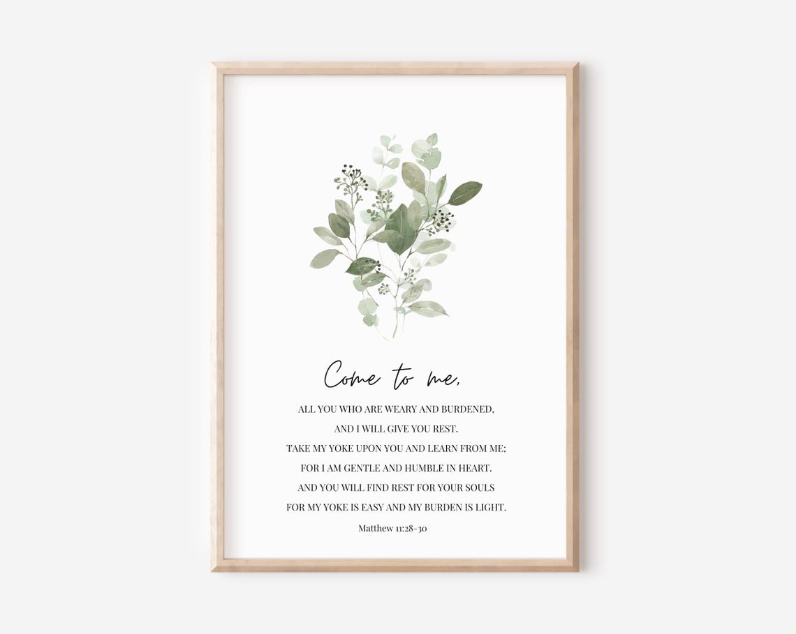 Matthew 11 28 30 Come to Me Eucalyptus Botanical Scripture Wall Art