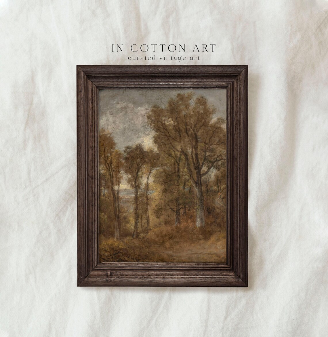 Tall Autumn Forest Earthy Brown Vertical Landscape Oil Painting - Image 3