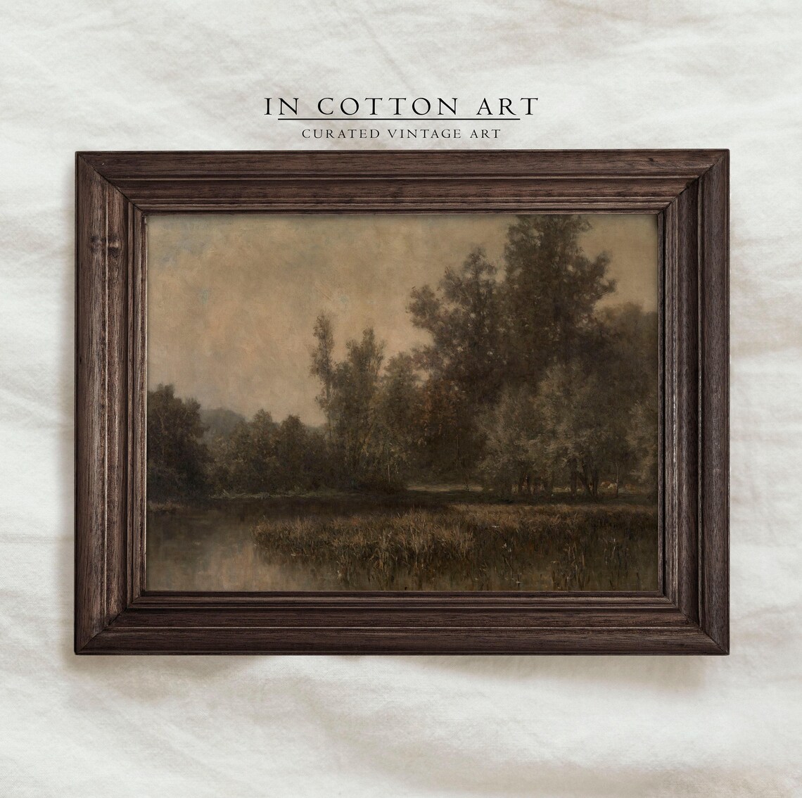 Vintage Moody Lake Landscape, Dark Oil Painting Print