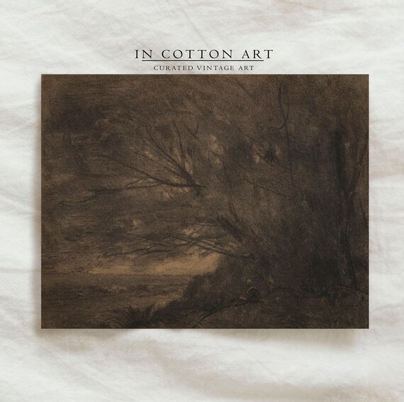 Moody Rustic Forest Landscape, Vintage Art Print