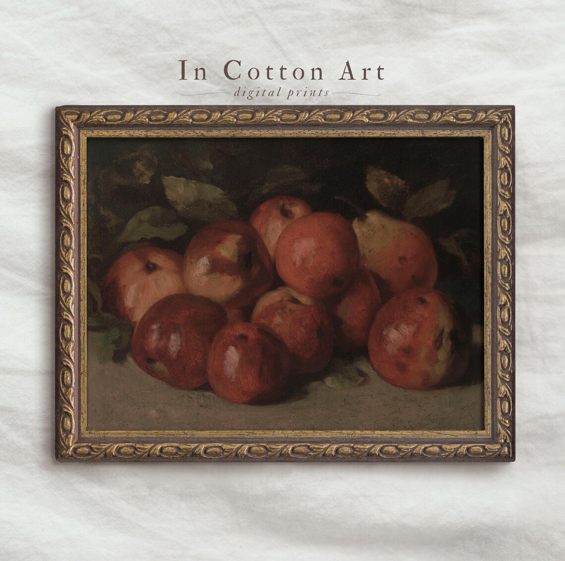Rustic Apples And Pears Still Life Print Vintage Fruit Wall Art Moody Farmhouse Kitchen Decor P267 - Image 4