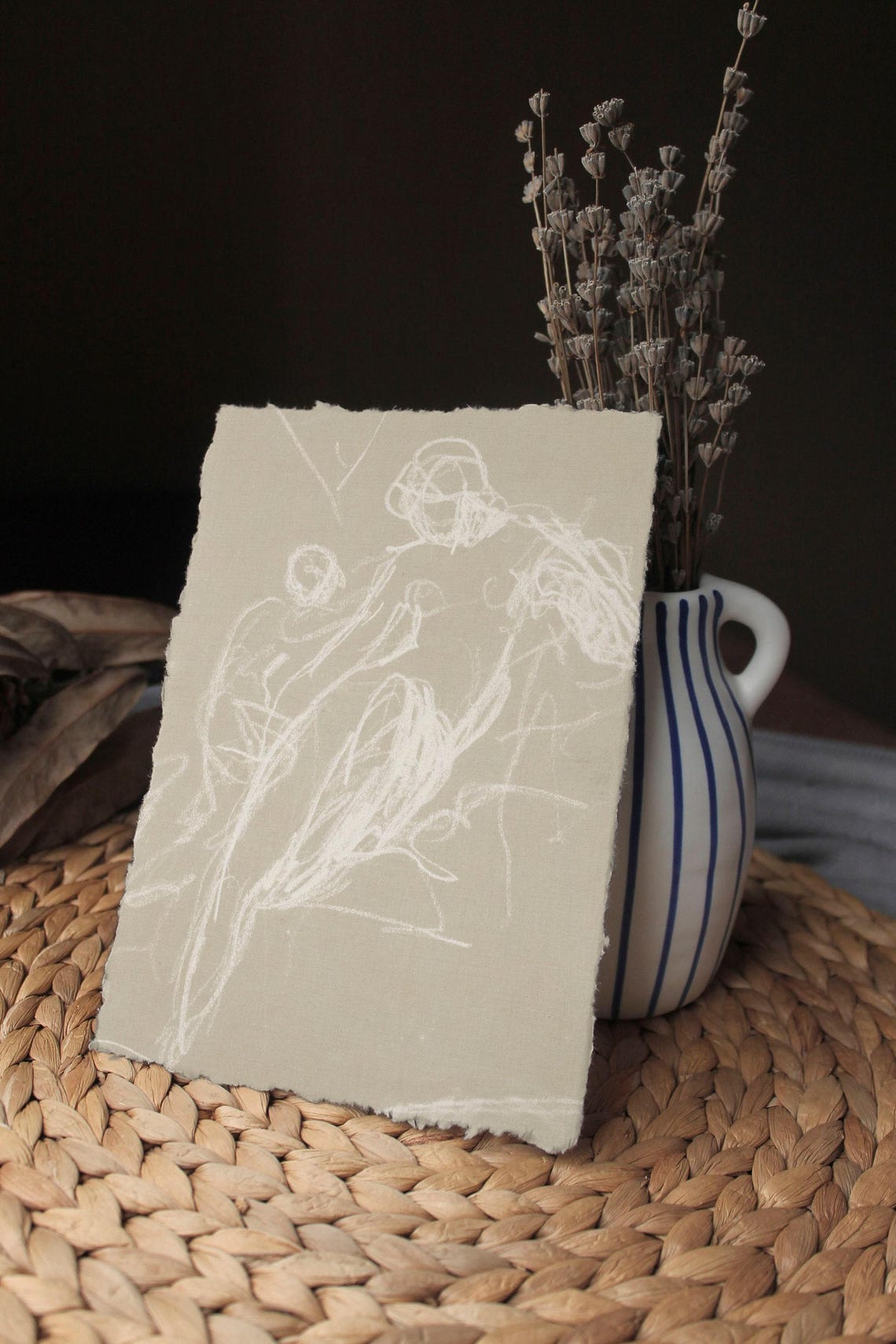 Abstract White Line Figure Drawing Minimalist Beige Sketch Print - Image 2