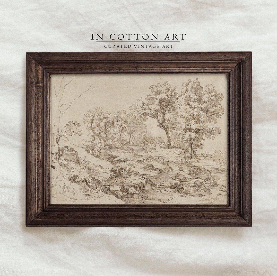 Vintage Neutral Landscape Drawing, French Country Art Print - Image 3