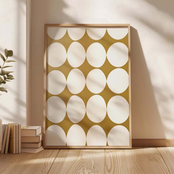 Retro White Ovals On Gold Mustard Geometric Pattern Art Poster