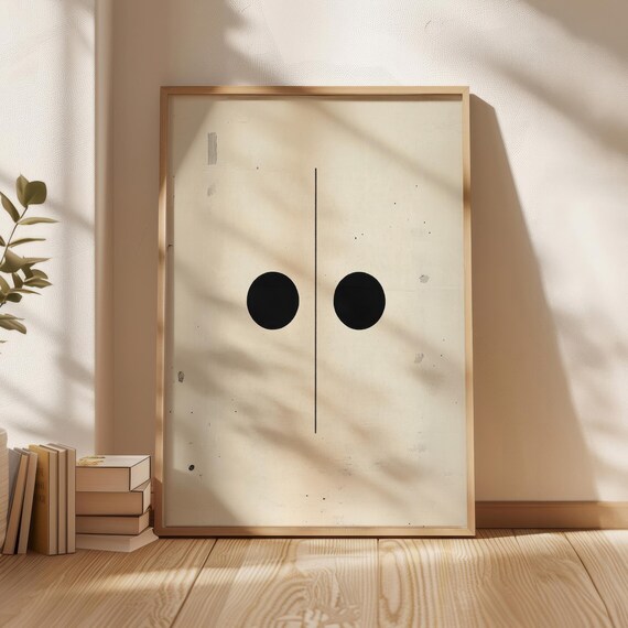 Two Black Dots Minimalist Abstract Poster Cream Gallery Wall Decor