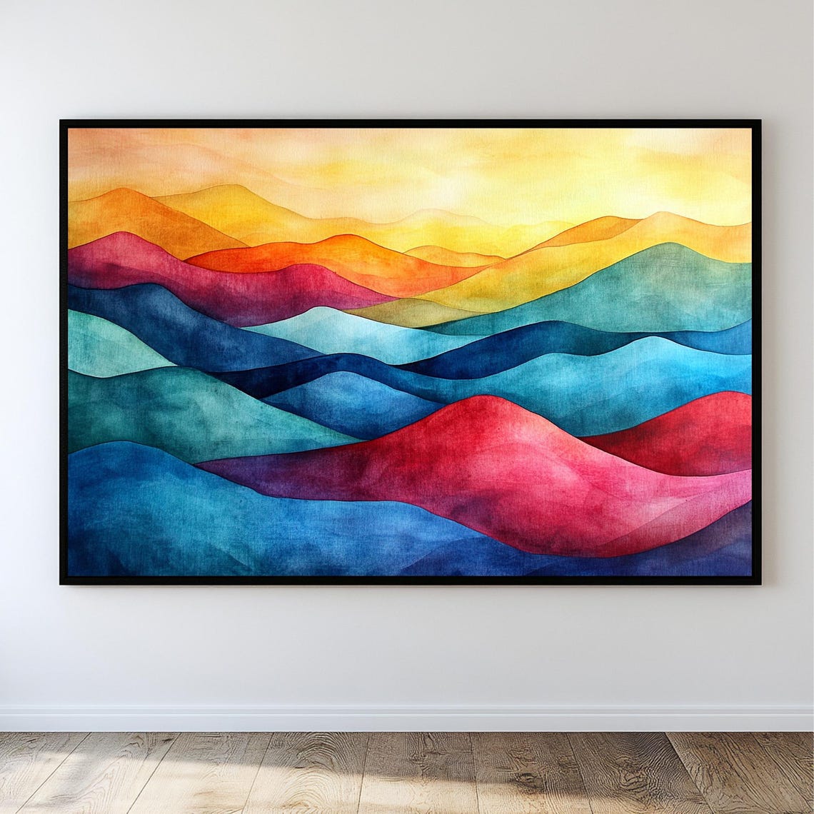 Vibrant Watercolor Horizontal Wall Art Colorful Abstract Mountain Painting Rainbow Watercolor Art Landscape Impressionist Art - Image 3