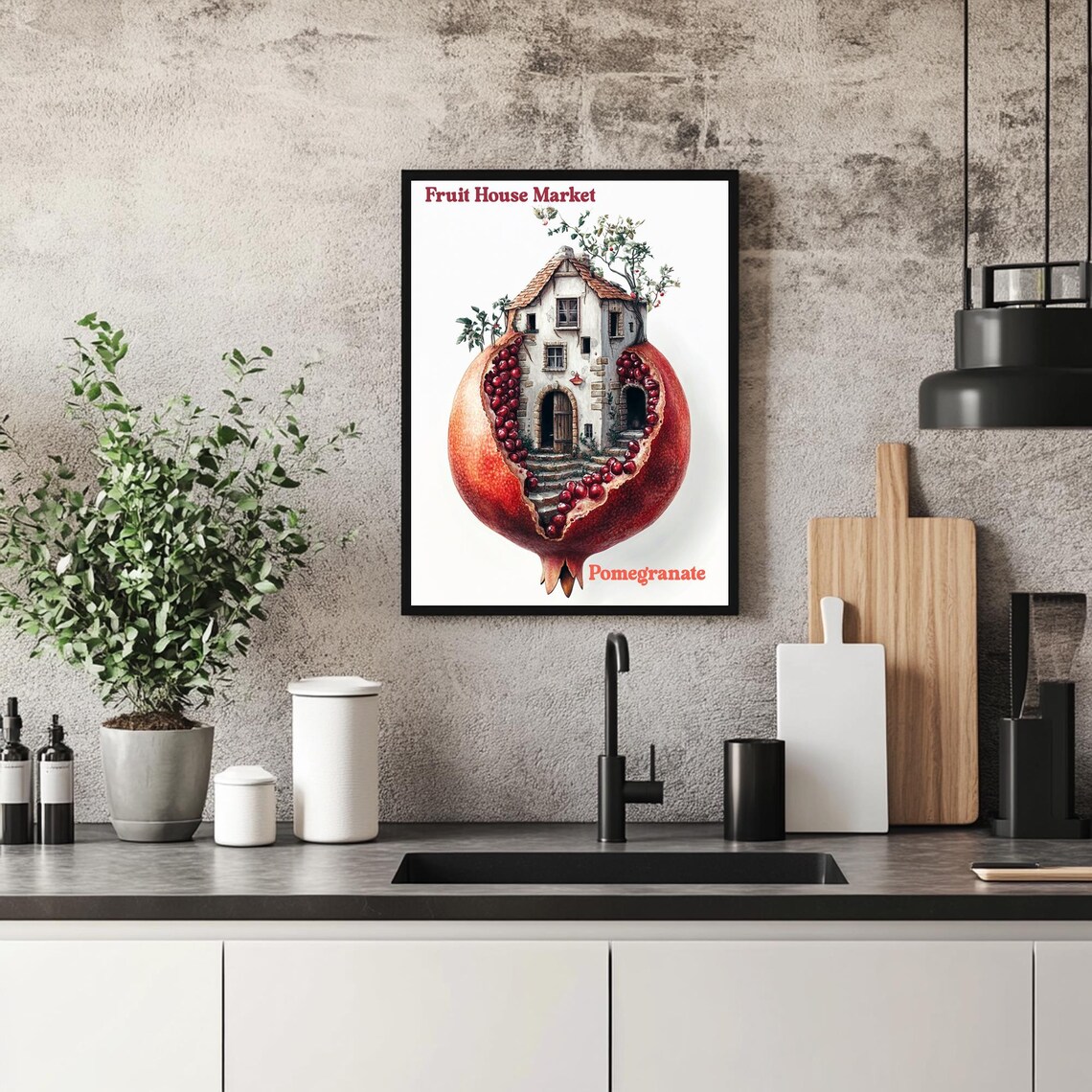 Fruit House Market Pomegranate Art Print Kitchen Fruit Wall Art Fruit Poster Trendy Wall Art Trendy Prints Wall Decor - Image 3