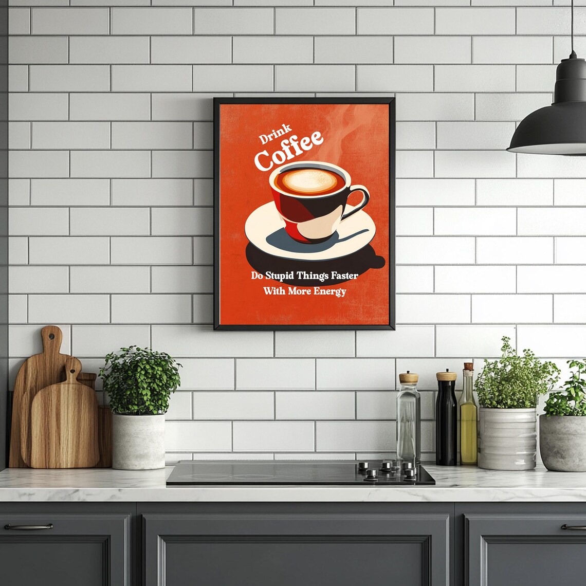 Drink Coffee Do Stupid Things Faster With More Energy Retro Wall Art Art Coffee Cart Print Coffee Lover Decor Trendy Art - Image 3