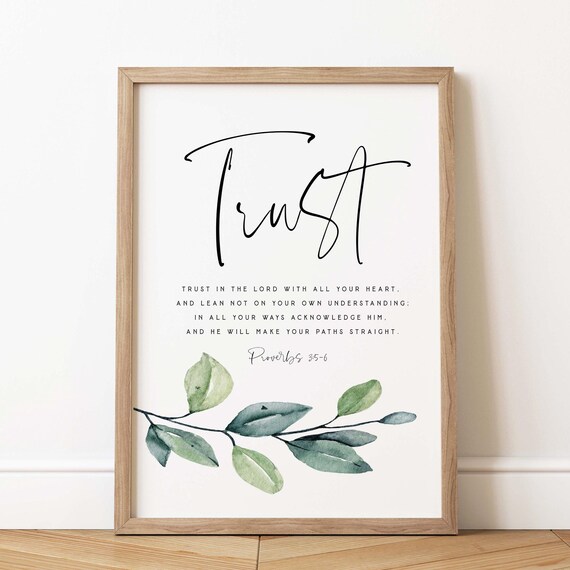 Trust Proverbs 3:5-6 Calligraphy Script Eucalyptus Branch Poster