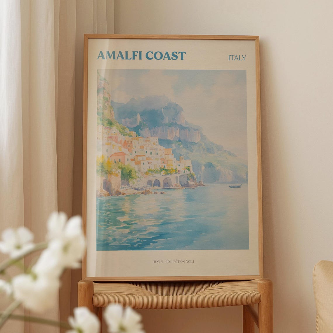 Amalfi Coast Italy Watercolor Cliffs Travel Collection Vol 1 Poster