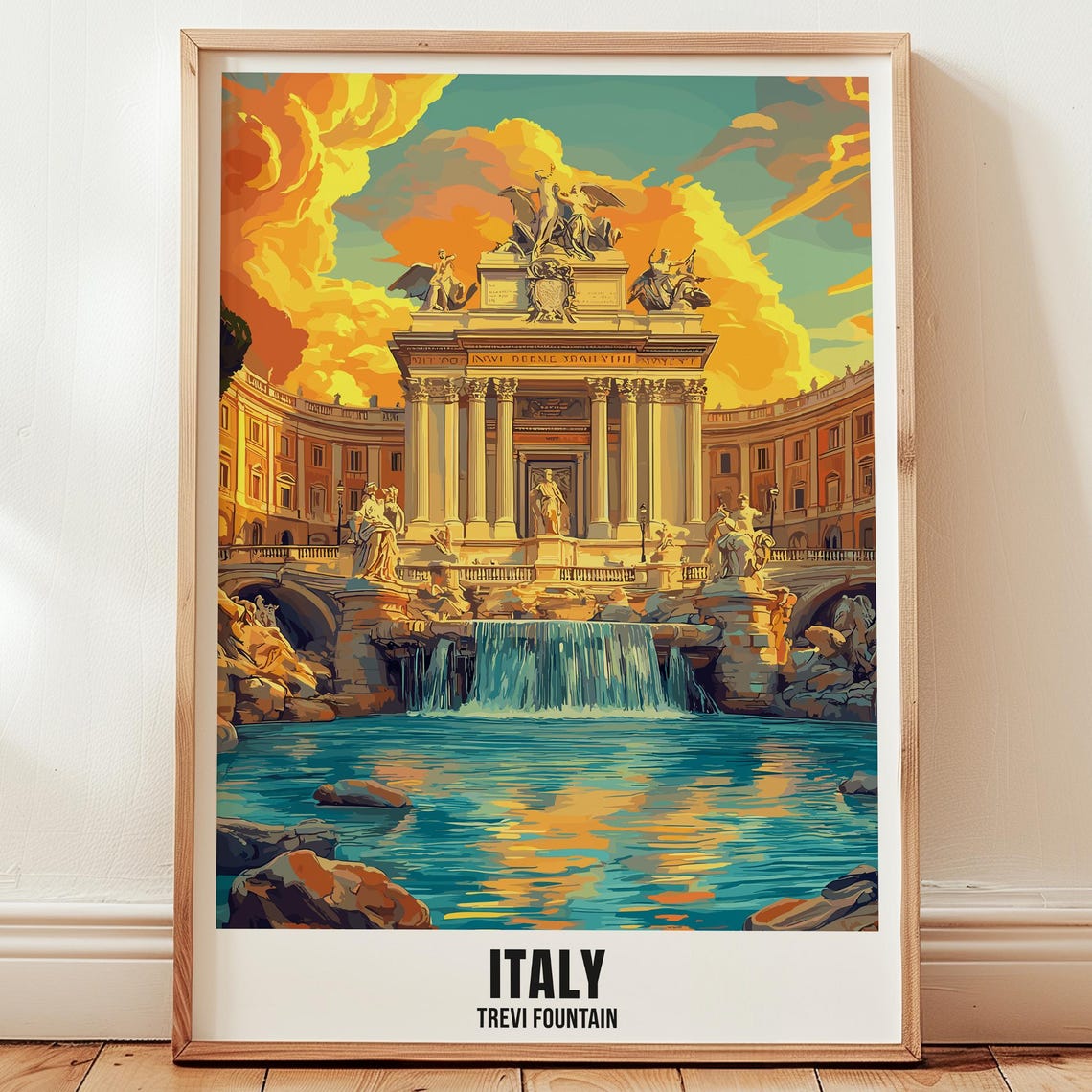 Italy Trevi Fountain Travel Poster Wall Art Illustration Print