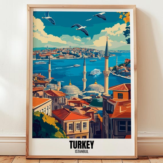 Turkey Istanbul Travel Poster Wall Art Illustration Print