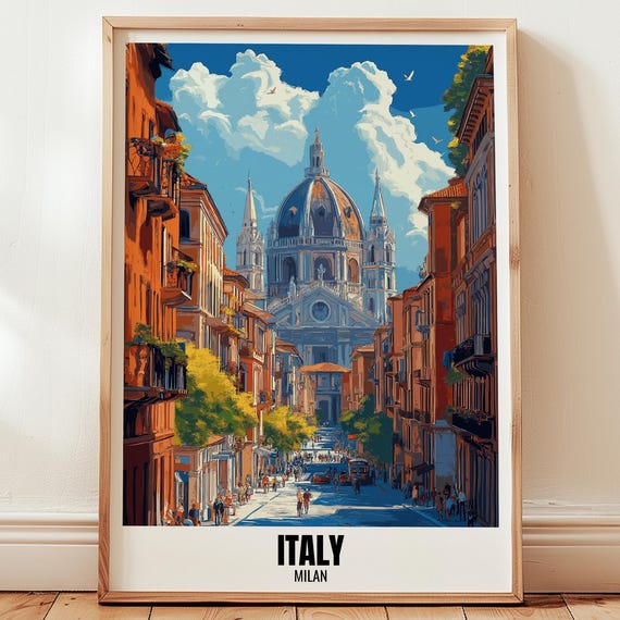 Italy Milan Travel Poster Wall Art Illustration Print