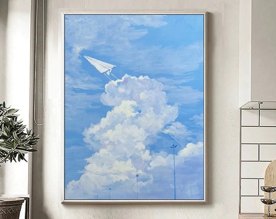 Original Blue Sky And White Cloud Painting Blue Sky Painting White Cloud Painting Modern Landscape Painting White Cloud Wall Art