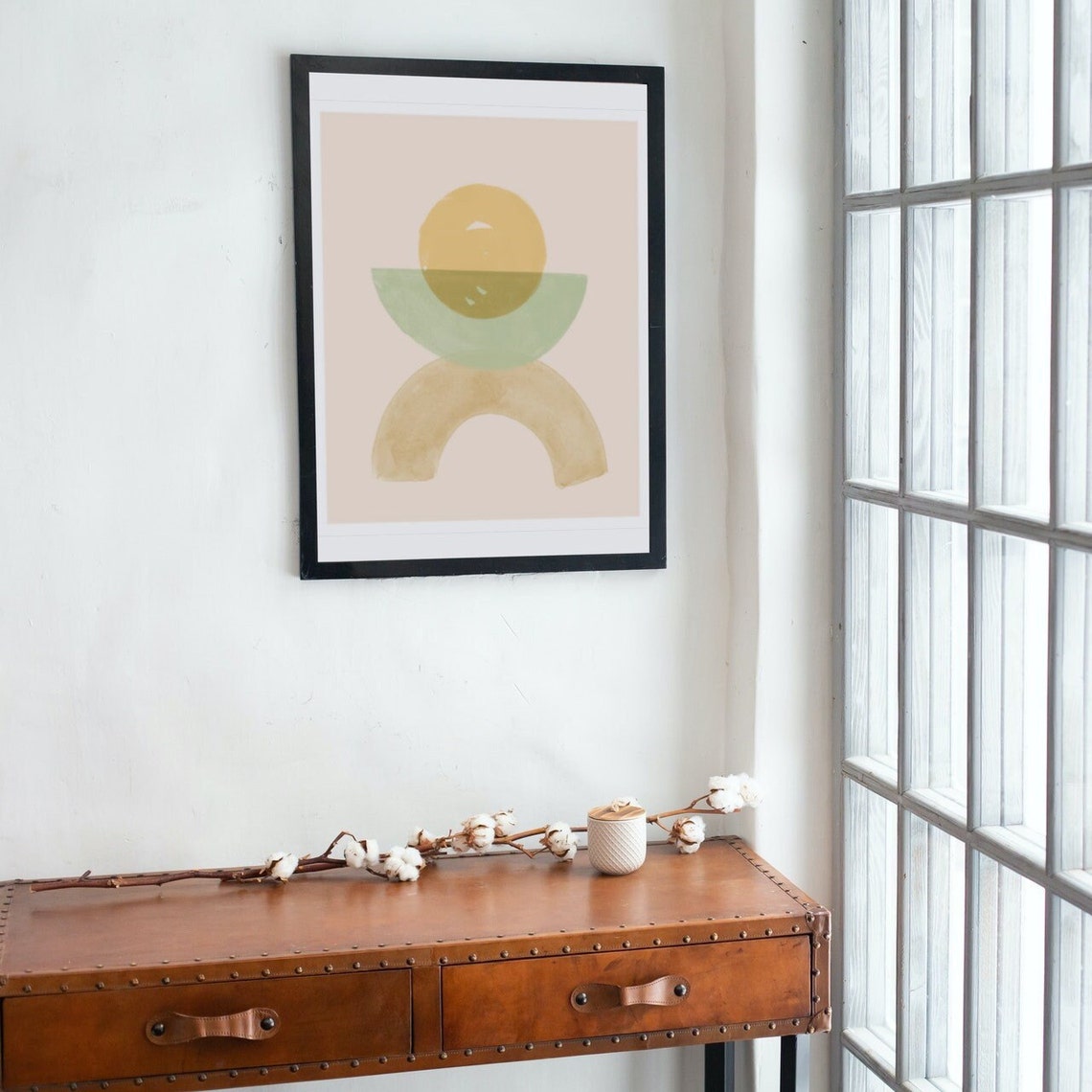 Abstract Geometric Poster Mustard Sun Sage Arch And Sand Curve - Image 2