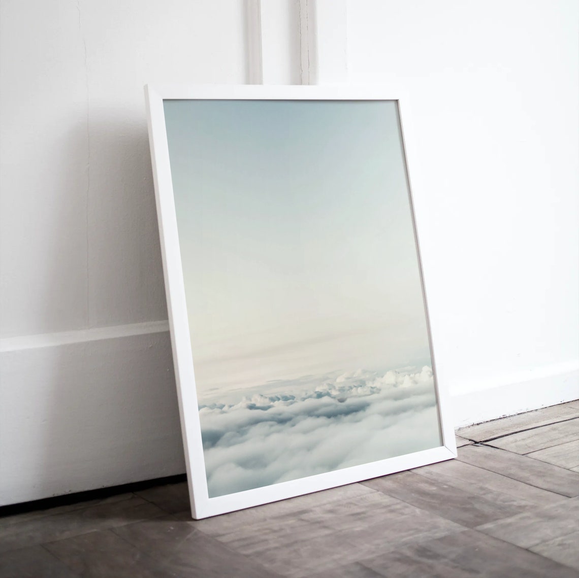 Minimalist Cloud Sky Poster Soft Fluffy Clouds Above Blue Haze - Image 4
