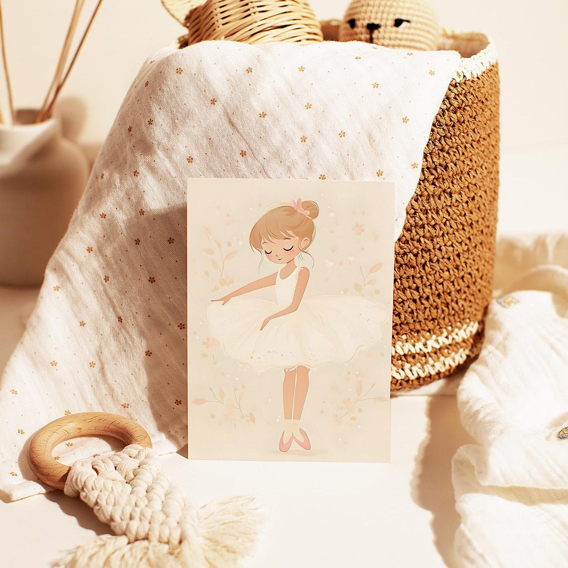 Cute Little Ballerina White Tutu Watercolor Nursery Room Art Poster - Image 4