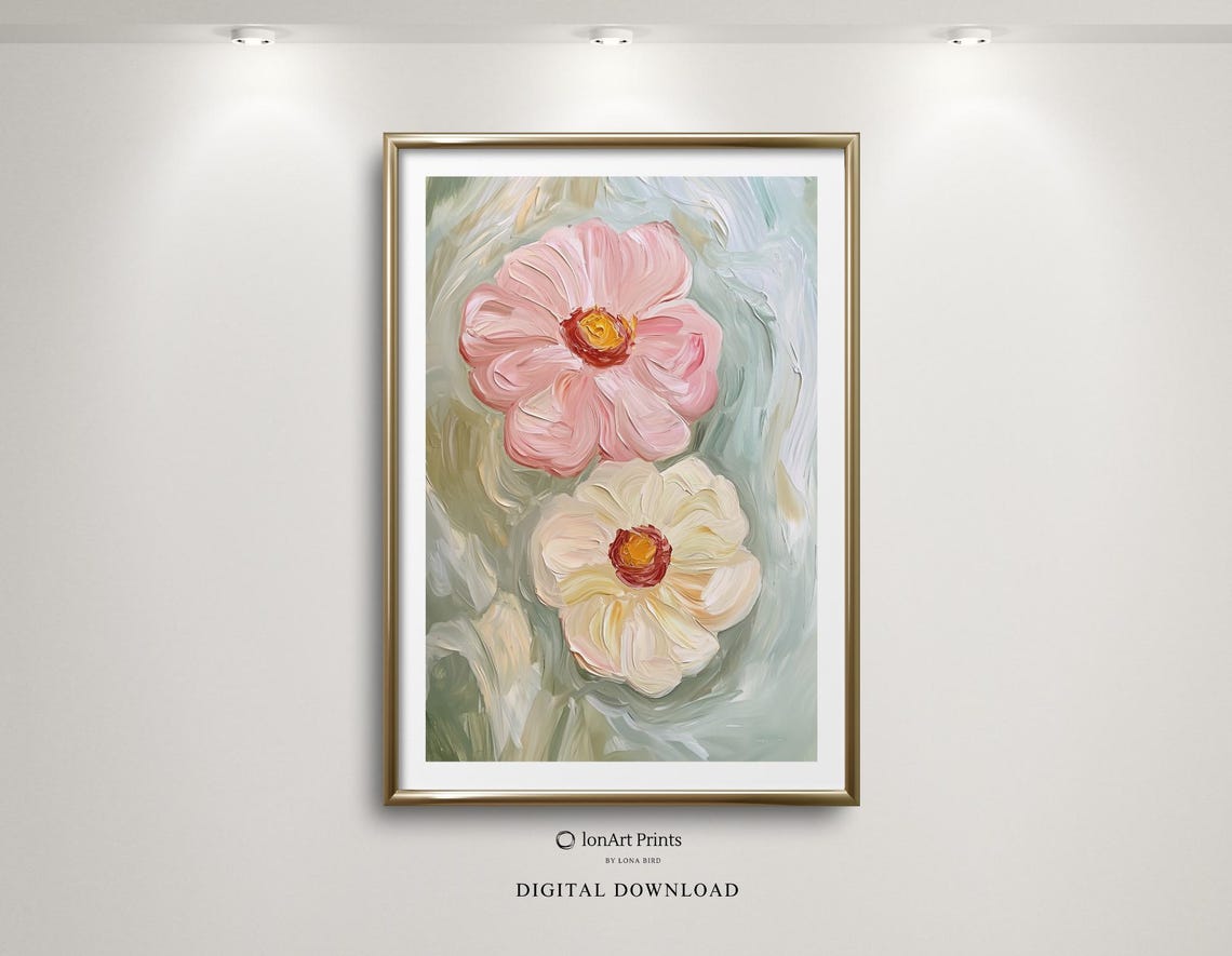 Pastel Colours Print Floral Impressionist Art Soft Flower Painting Textured Botanical Wall Romantic Soothing