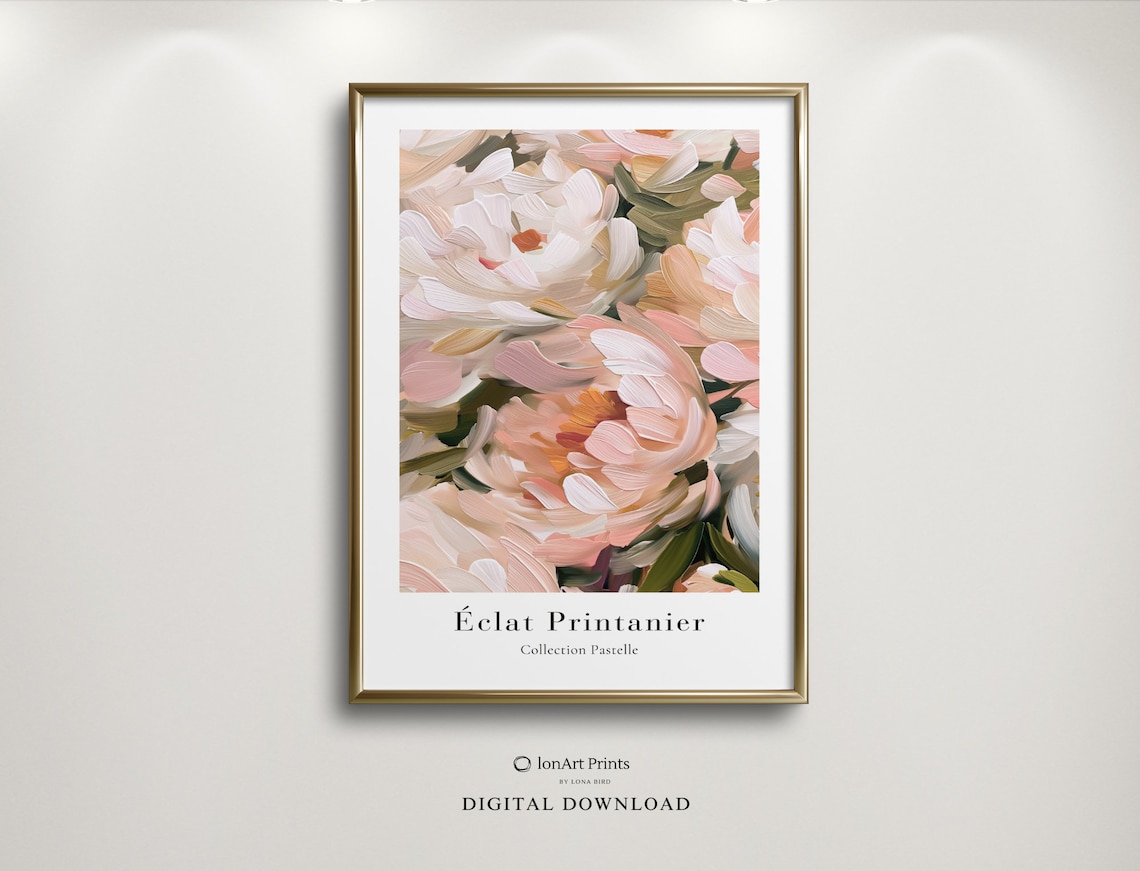Eclat Printanier Pastel Peony Watercolor French Floral Poster