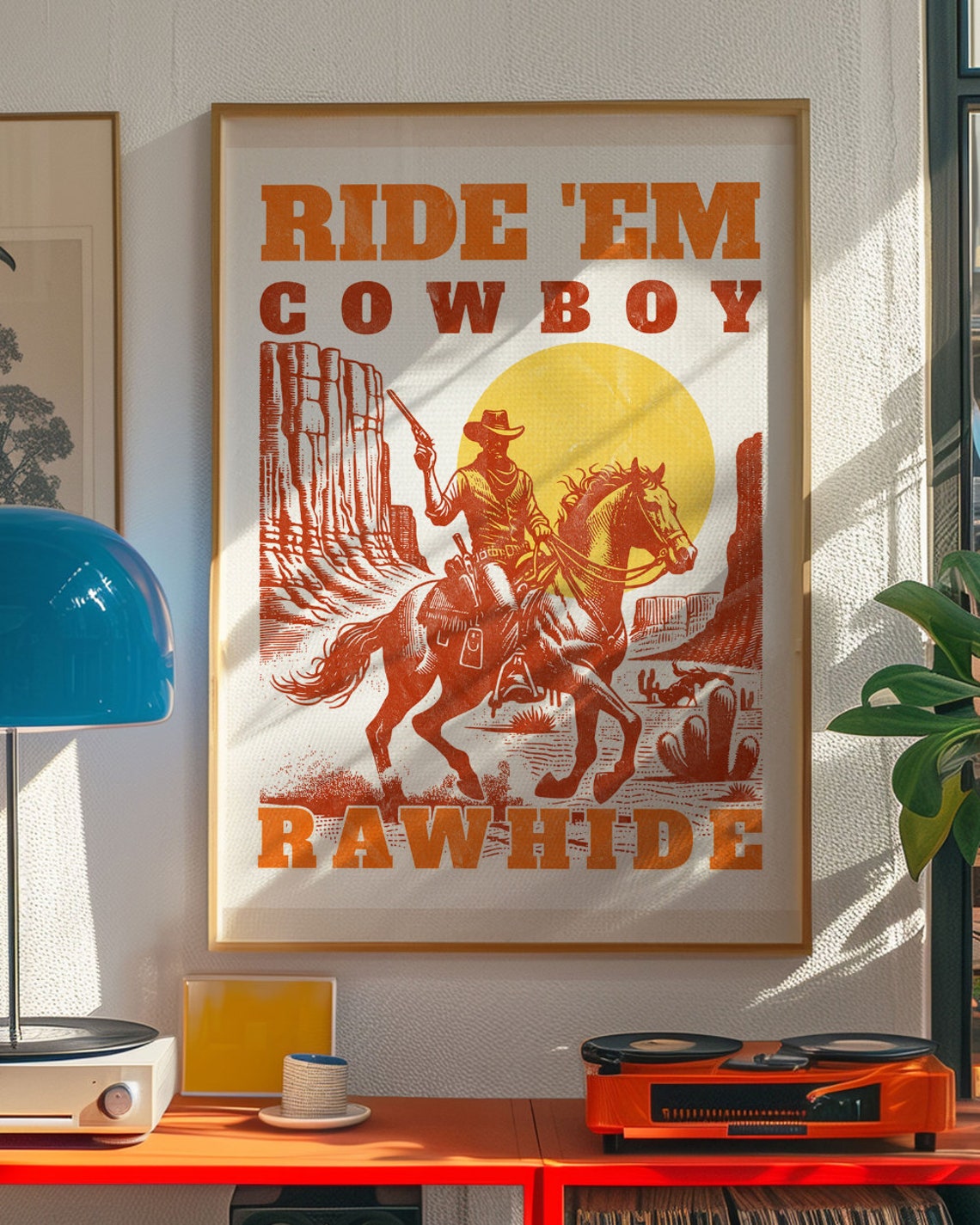 Ride Em Cowboy Rawhide Retro Western Desert Sun Art Style Poster - Image 3
