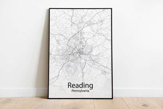 Reading Pennsylvania Minimalist Black and White City Street Map Poster