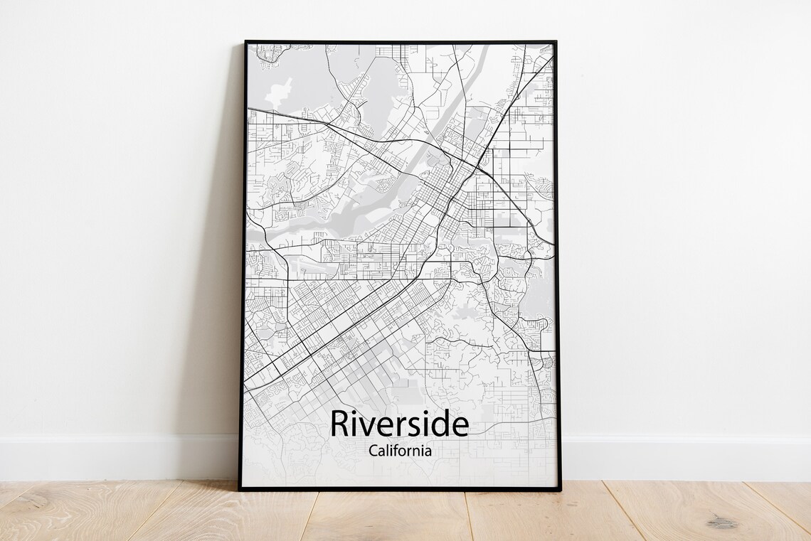 Riverside California Minimalist Black and White City Street Map Poster