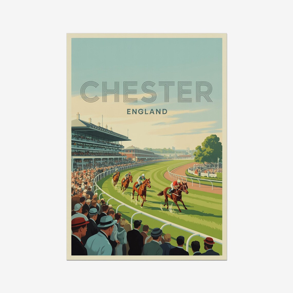 Chester England Horse Racing Crowd Day Vintage Travel Poster